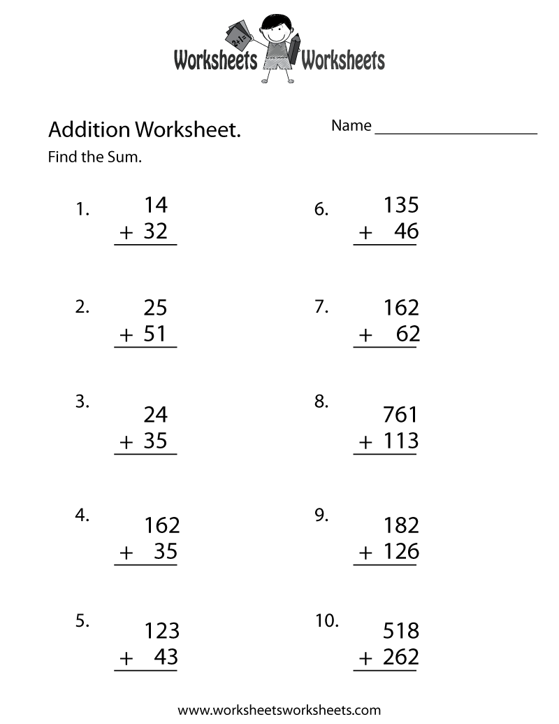 Free Printable Math Addition Worksheet Worksheets Library