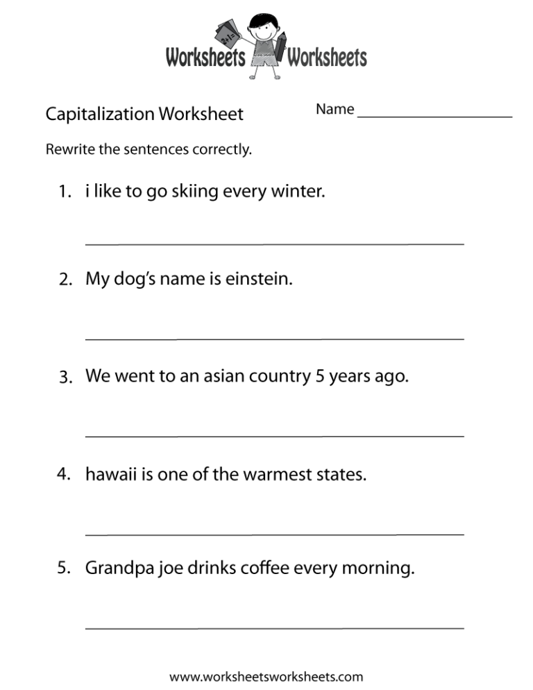 Free Printable Middle School Capitalization Worksheet Worksheets Library