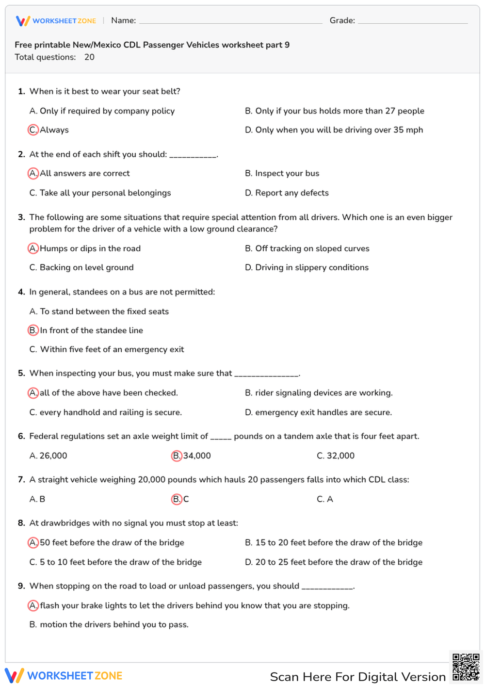 Free Printable New Mexico CDL Passenger Vehicles Worksheet Part 9 Free Printable New Mexico CDL Passenger Vehicles Worksheet Part 9