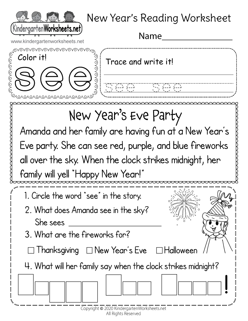 Free Printable New Year s Reading Worksheet Free Printable New Year s Reading Worksheet