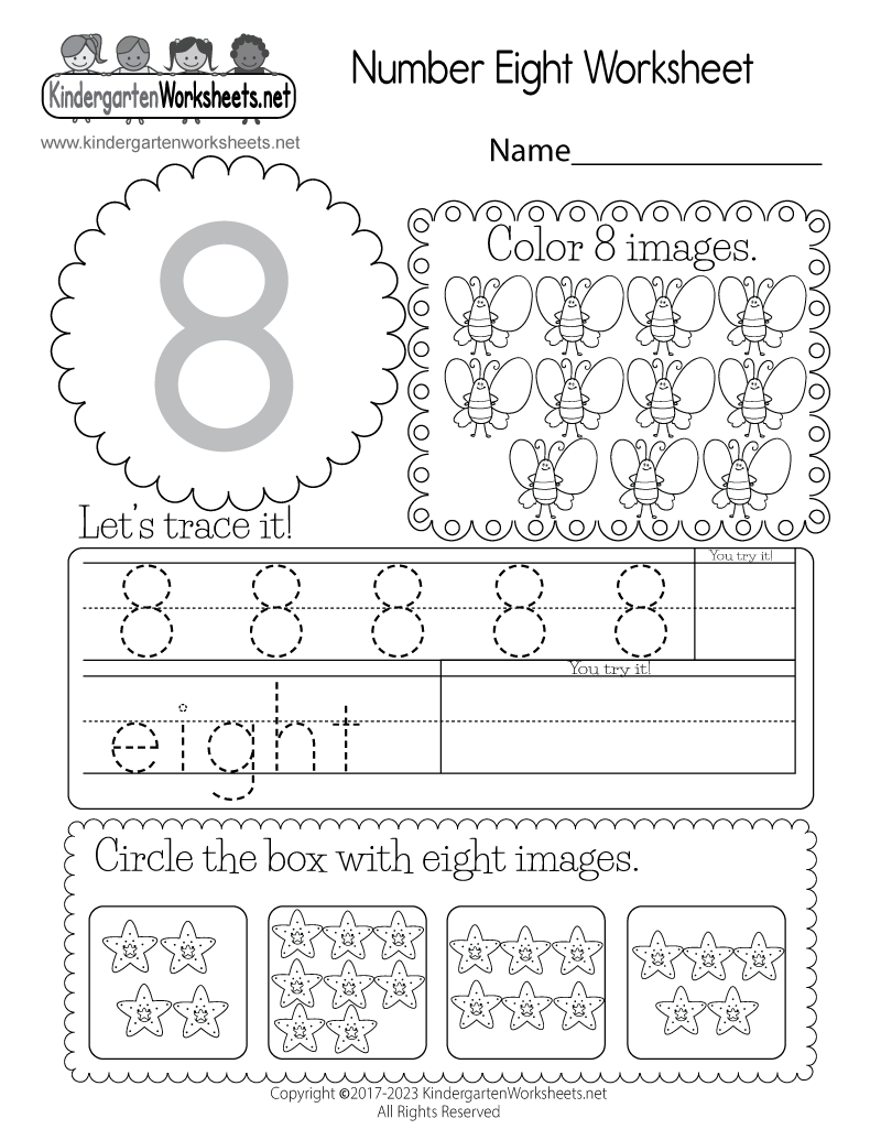 Free Printable Number Eight Worksheet