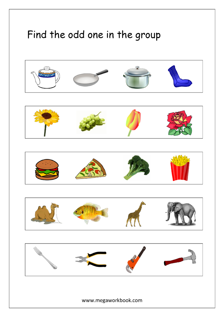 Free Printable Odd One Out Worksheets Logical Thinking Aptitude Worksheets For Kindergarten Preschool MegaWorkbook