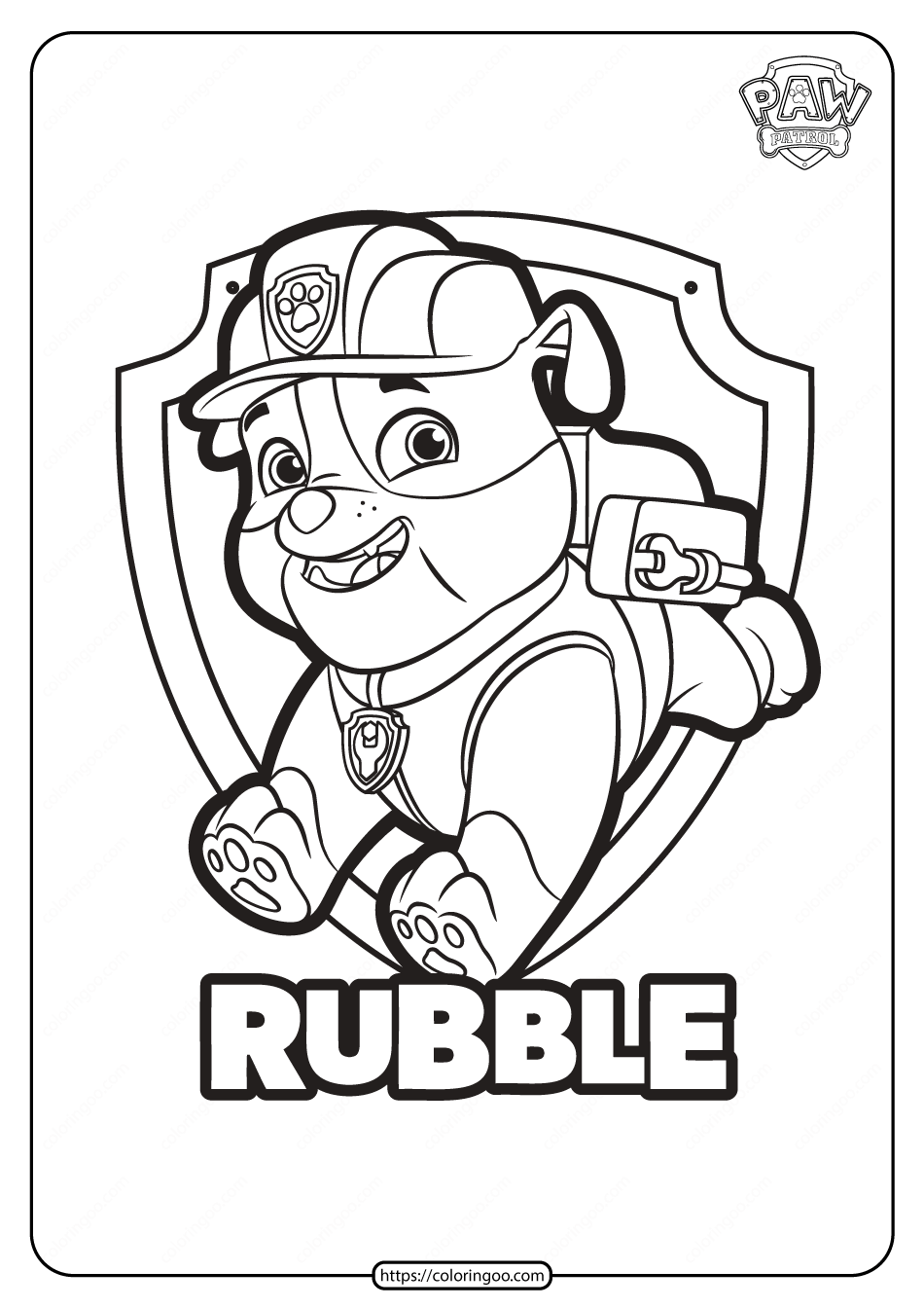 Free Printable Paw Patrol Rubble Coloring Pages