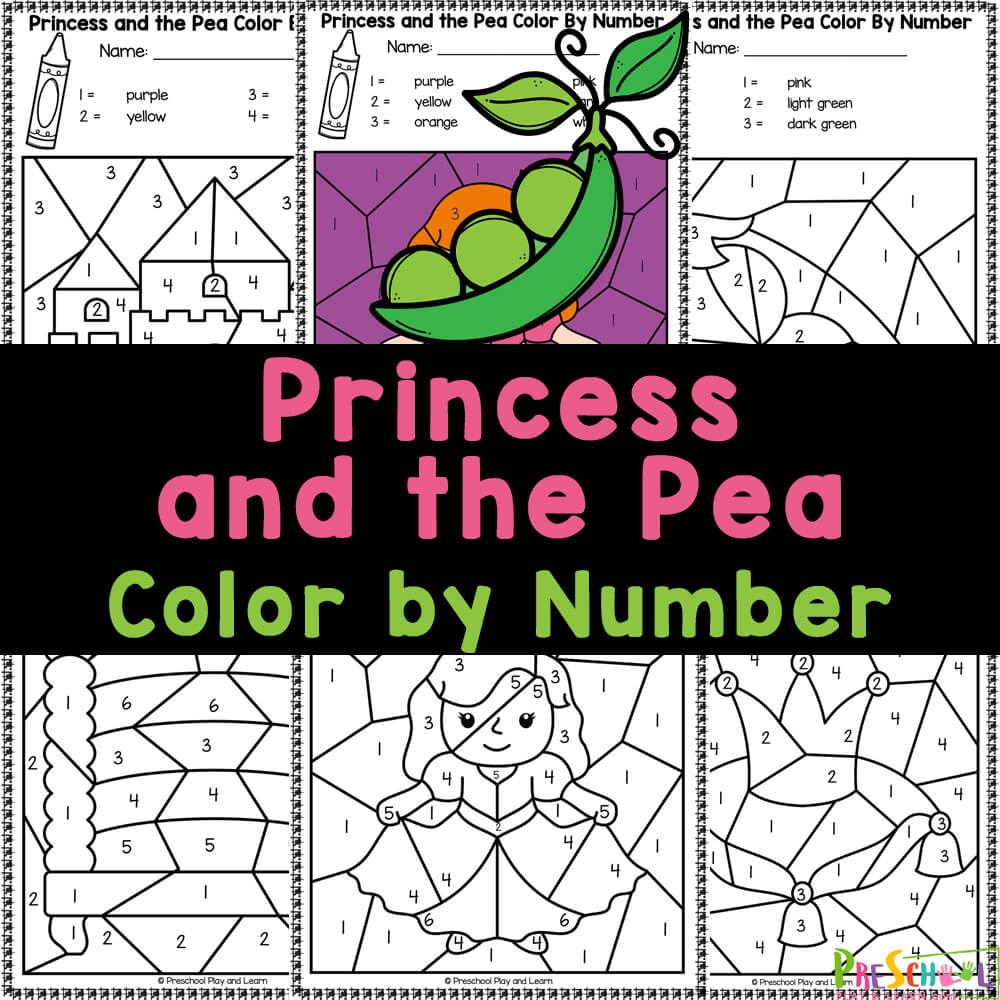 FREE Printable Princess And The Pea Color By Number Worksheets