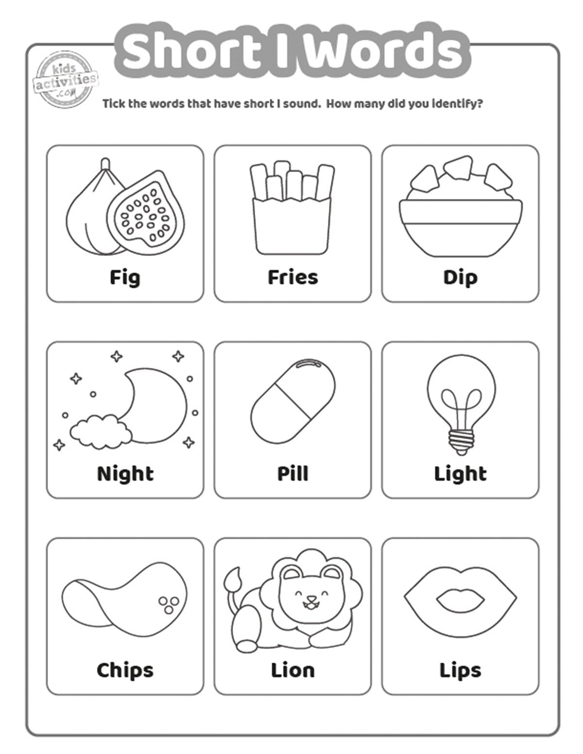Free Printable Short I Words Worksheets Kids Activities Blog