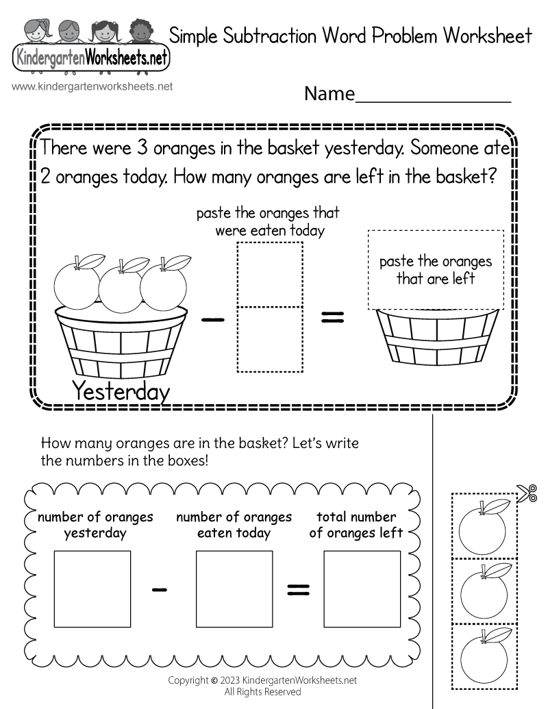 Free Printable Simple Subtraction Word Problem Worksheet Worksheets Library