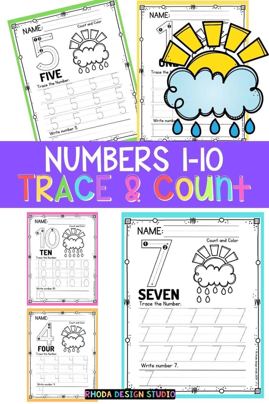 Free Printable Spring Rain Number Worksheets 1 10 Free Printable Spring Rain Number Worksheets 1 10