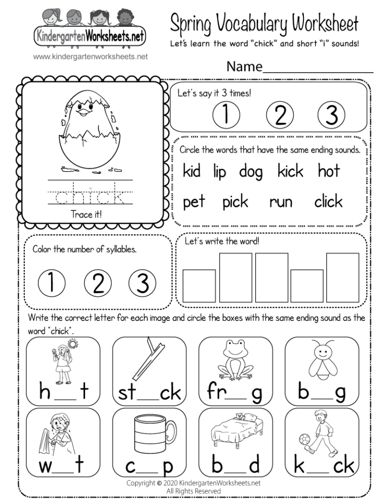 Free Printable Spring Vocabulary Worksheet