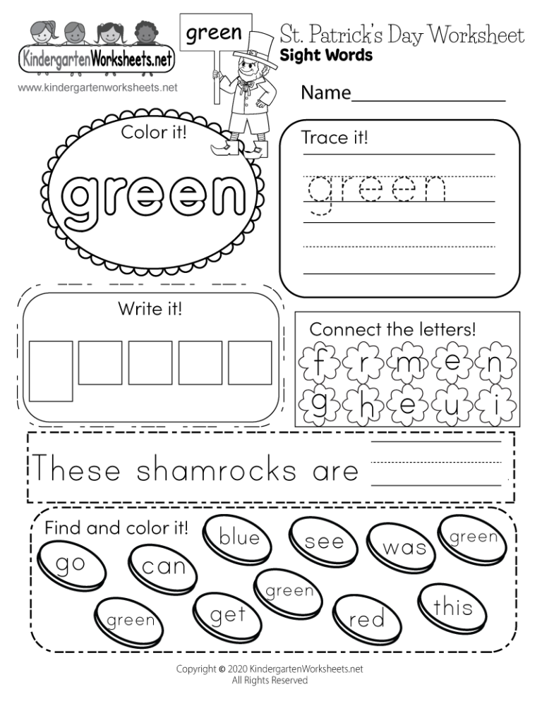Free Printable St Patrick s Day Sight Words Worksheet