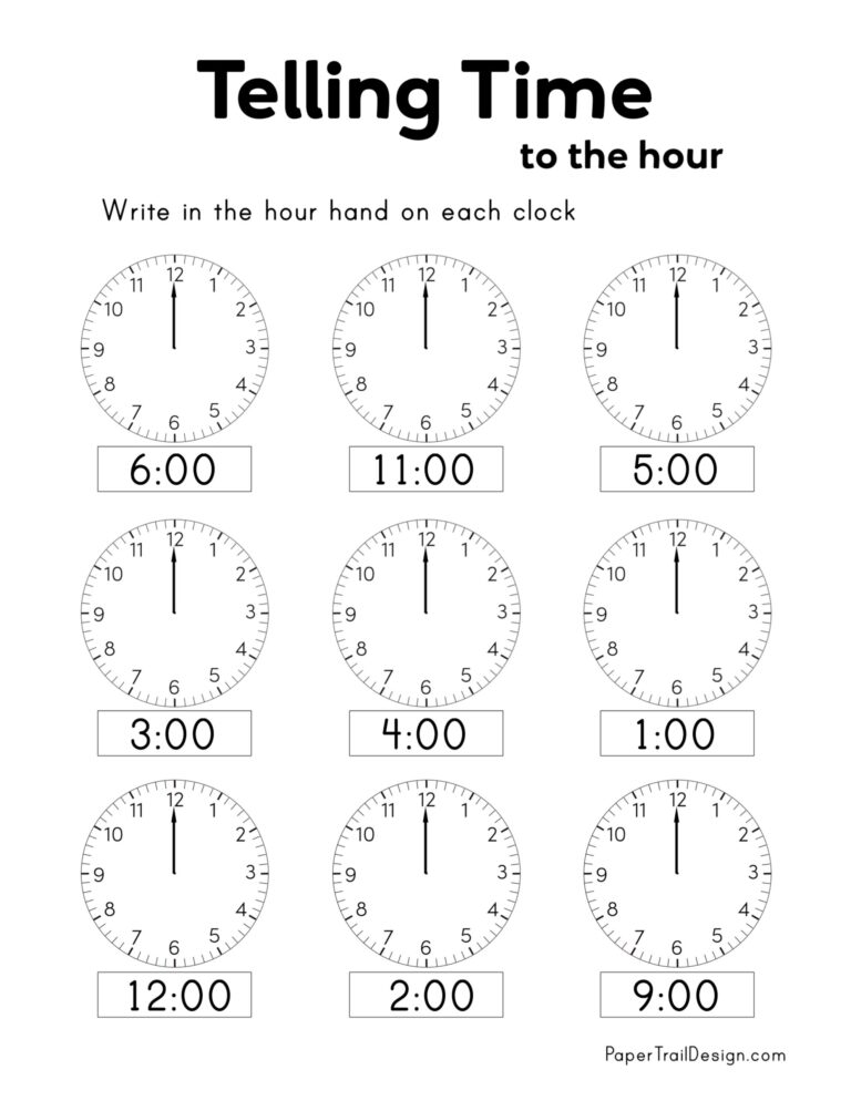 Free Printable Telling Time Worksheets Paper Trail Design