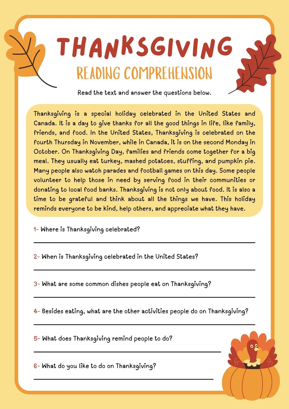 Free Printable Thanksgiving Worksheet Templates Canva