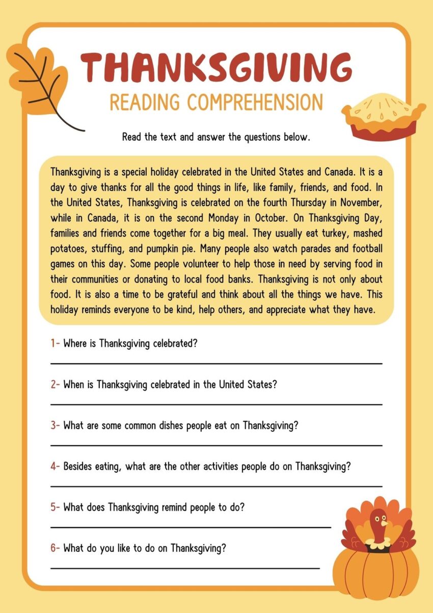 Free Printable Thanksgiving Worksheet Templates Canva