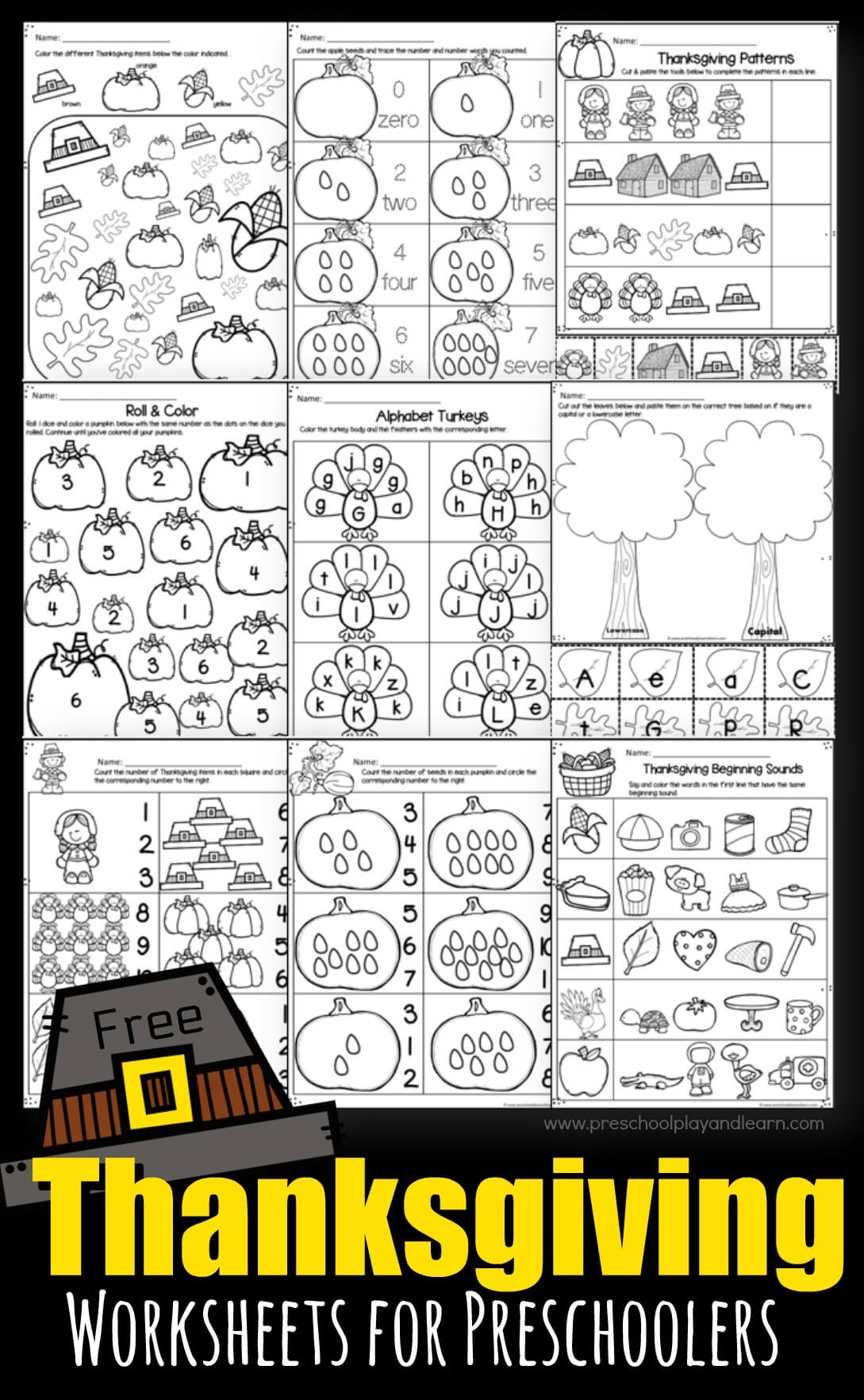 Free Kindergarten November Worksheets