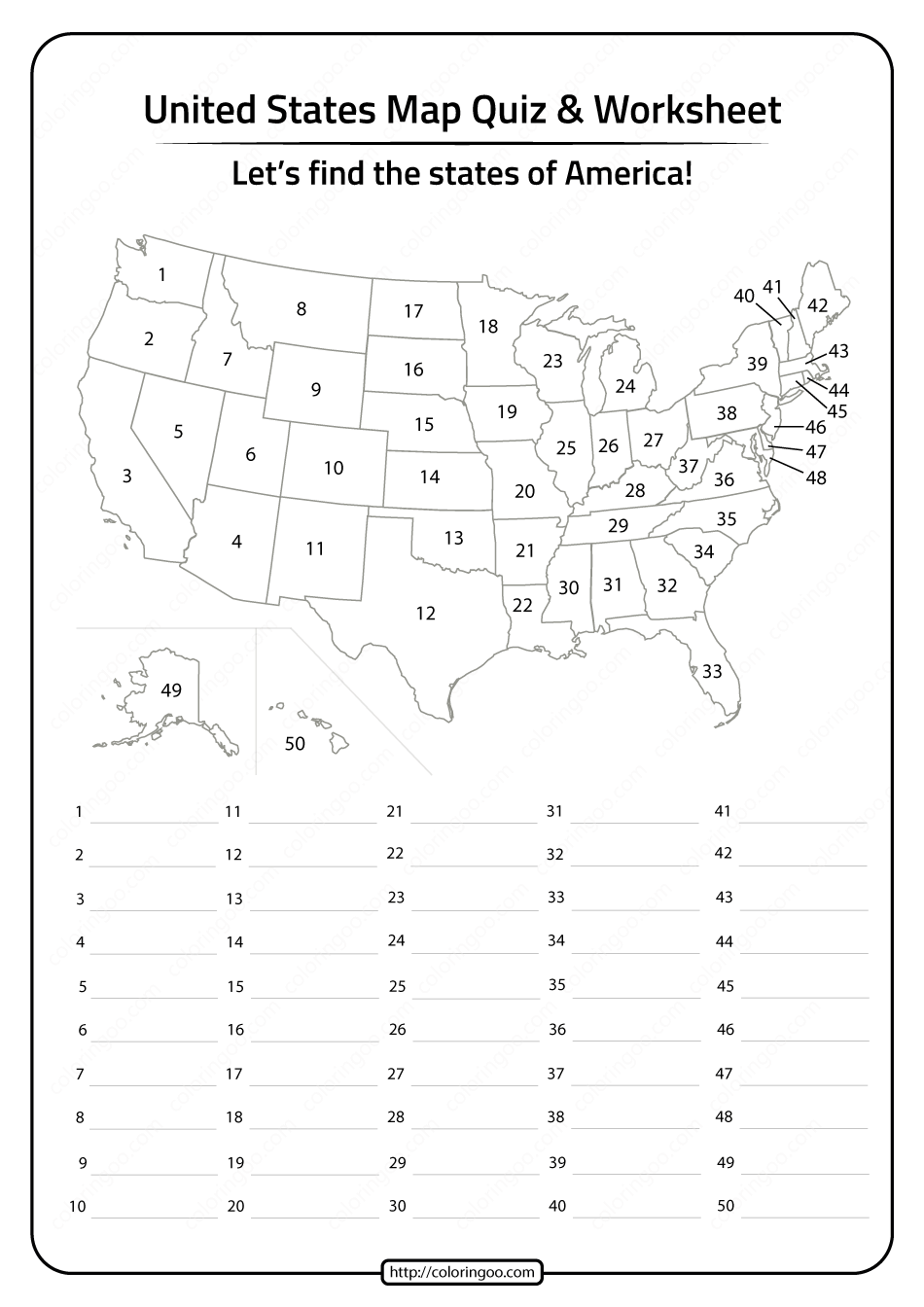 Free Printable United States Map Quiz And Worksheet Worksheets Library