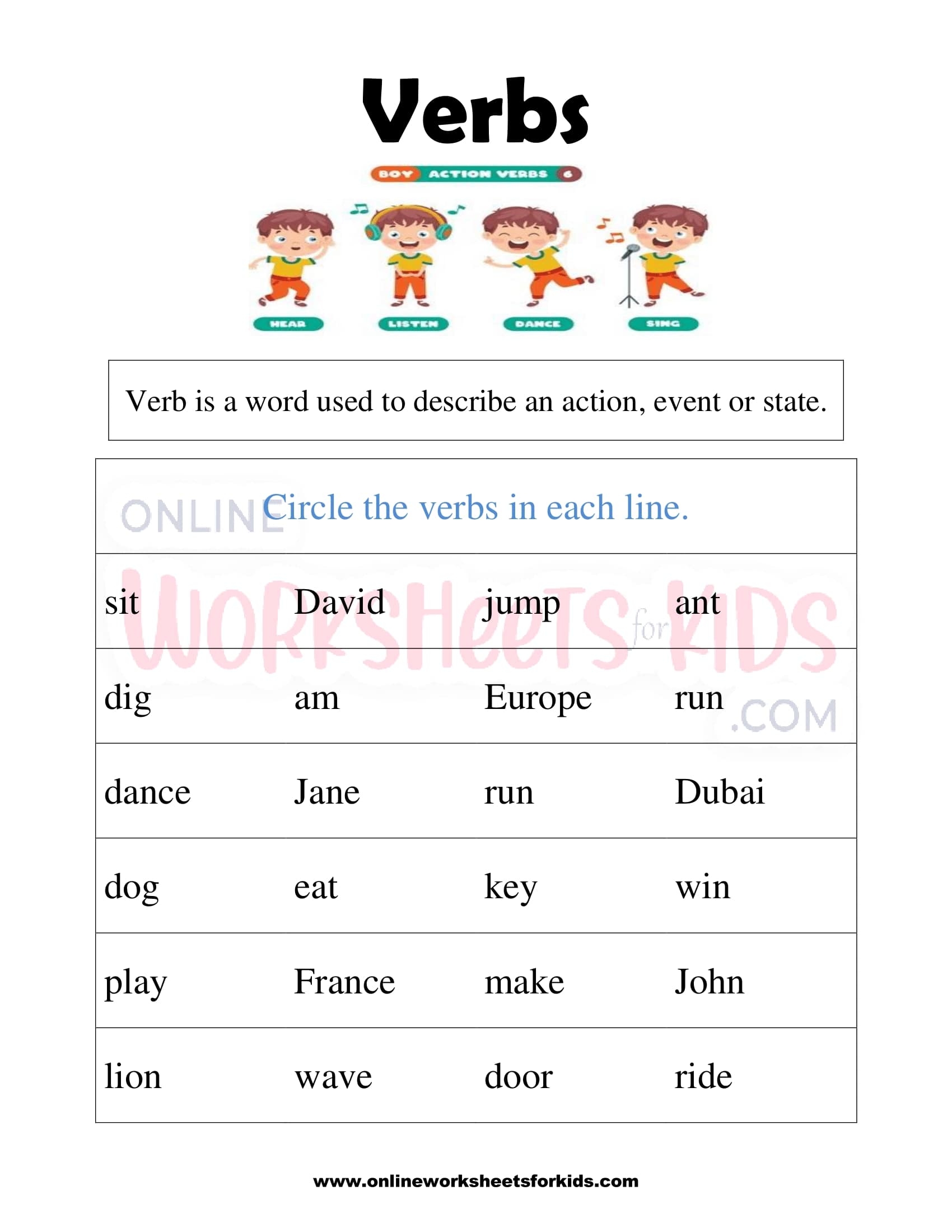 Printable Free Worksheets On English Verbs