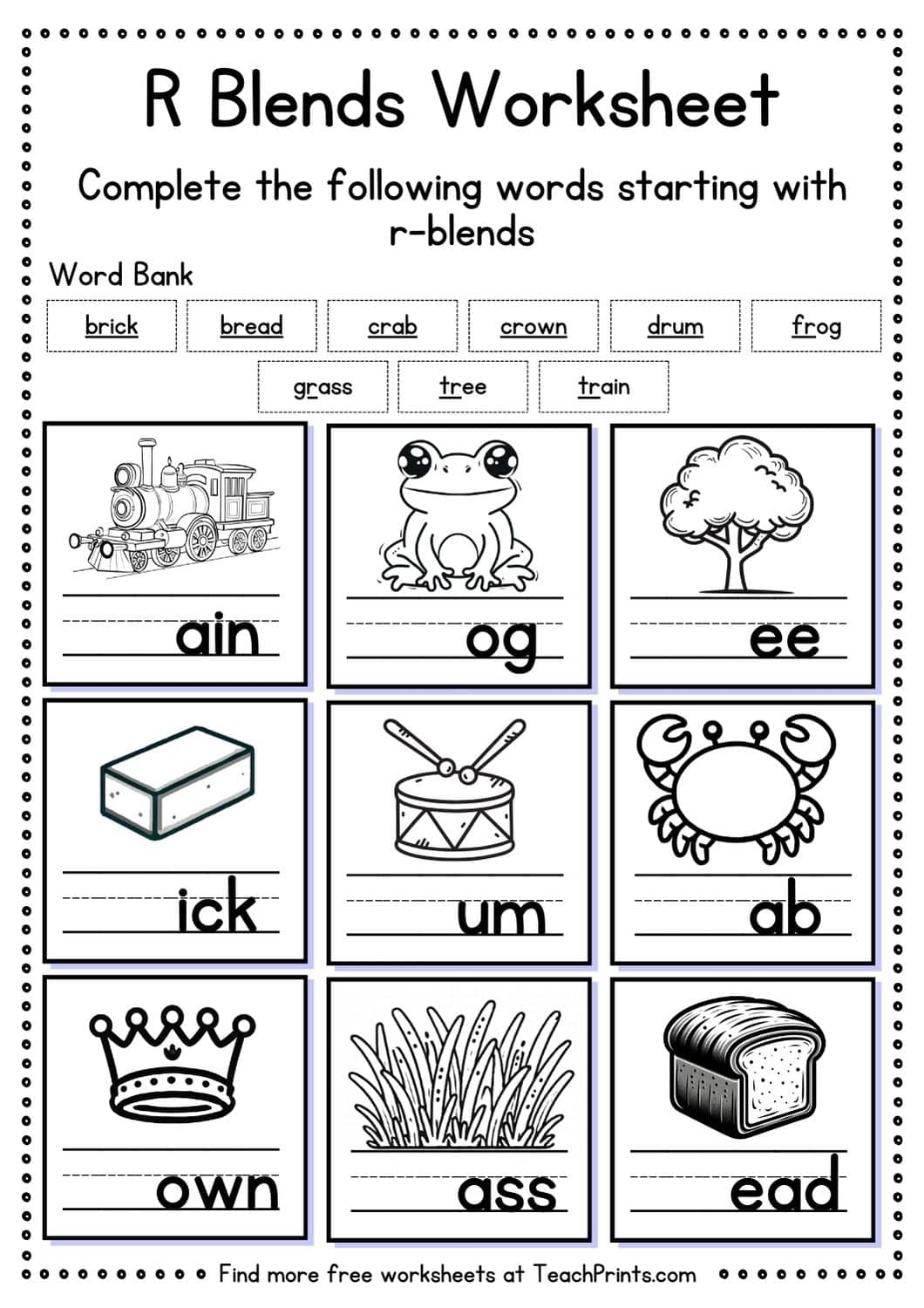 Free R Blend Worksheets Teach Prints