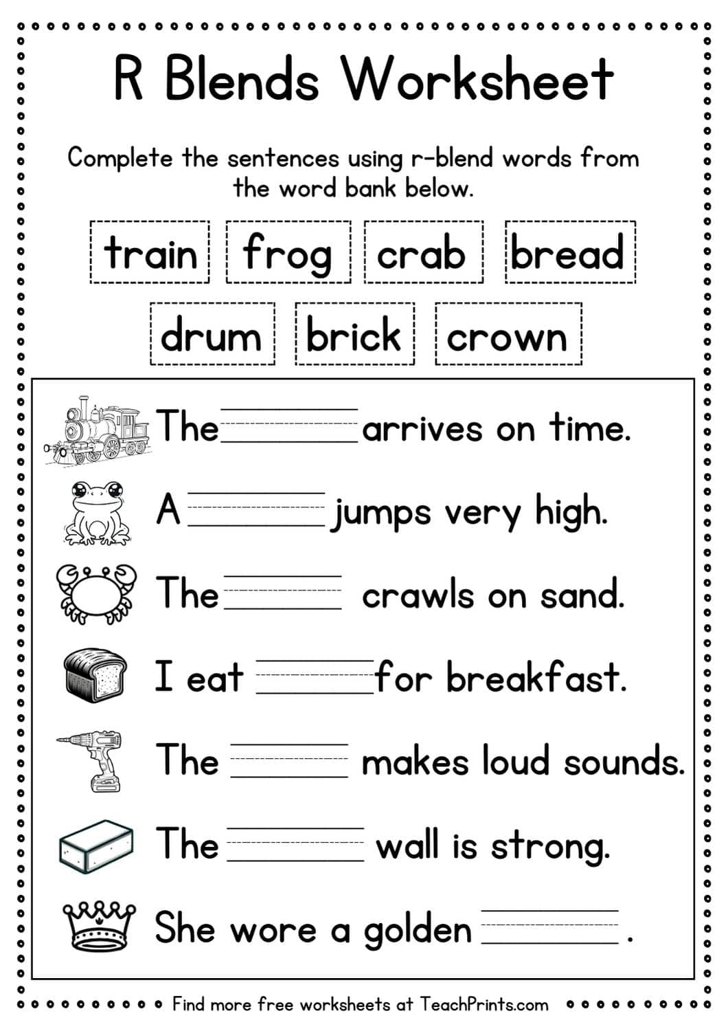 Free R Blend Worksheets Teach Prints