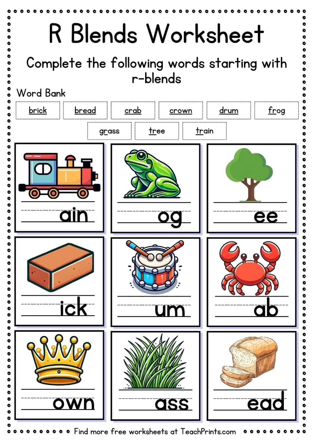 Free R Blend Worksheets Teach Prints