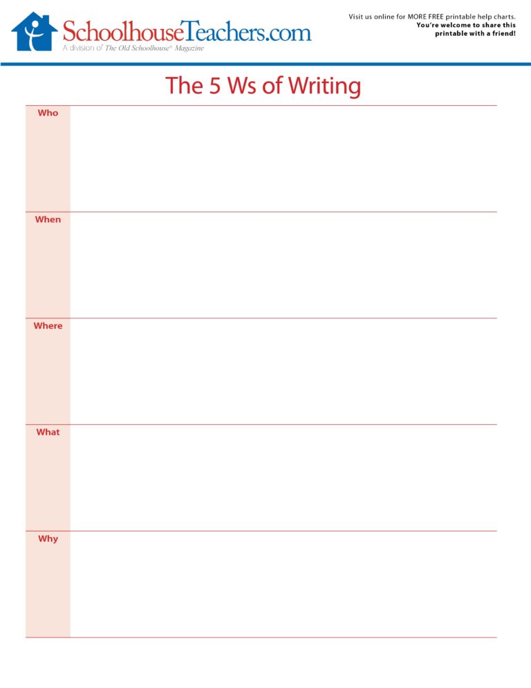 Free School Printable Worksheets 5 W s Of Creative Writing