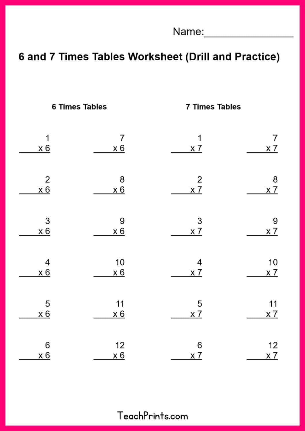 Free Printable Times Table Worksheets Pdf