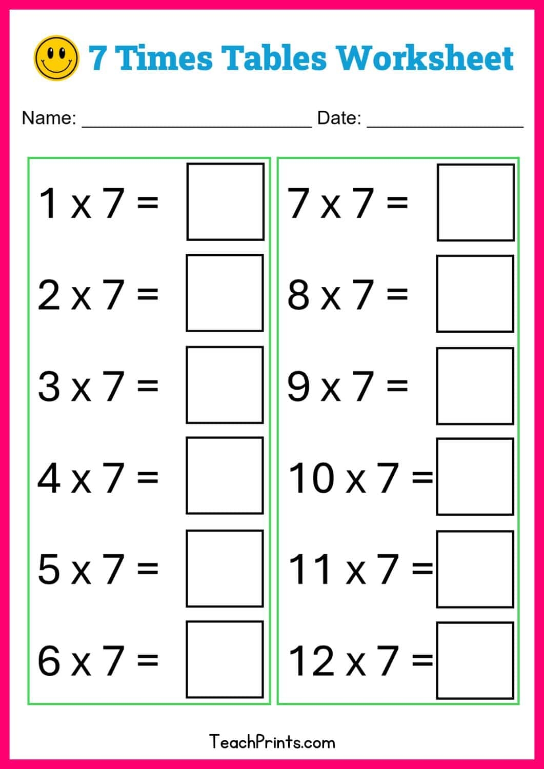 Free Seven Times Tables Worksheets 8 Versions Teach Prints Free Seven Times Tables Worksheets 8 Versions Teach Prints