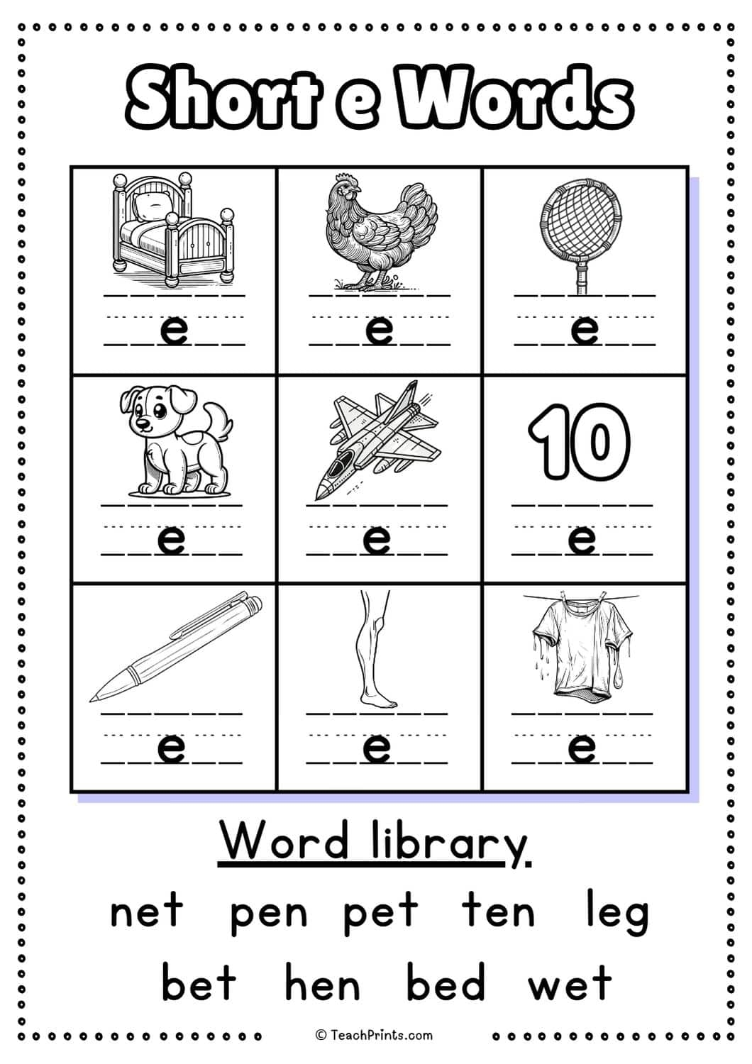 Free Short E Words Worksheets Teach Prints