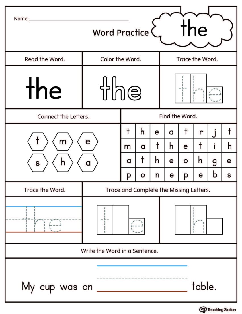 FREE Sight Word The Printable Worksheet MyTeachingStation
