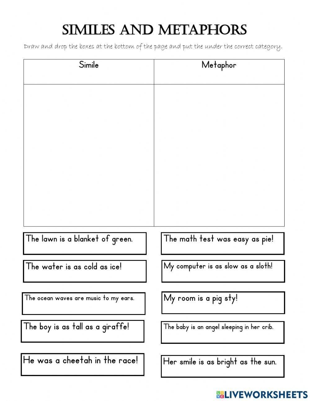 Free Metaphors Worksheets For 3rd Grade