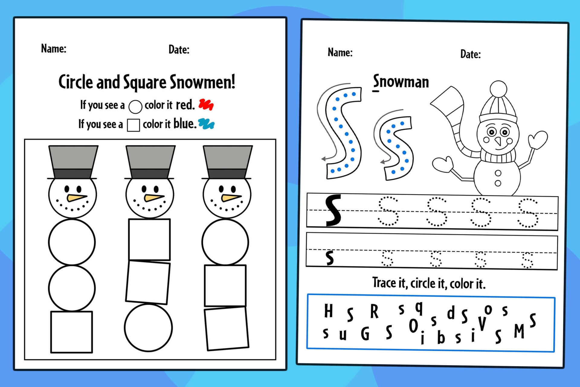 Snowmen Worksheet Printables