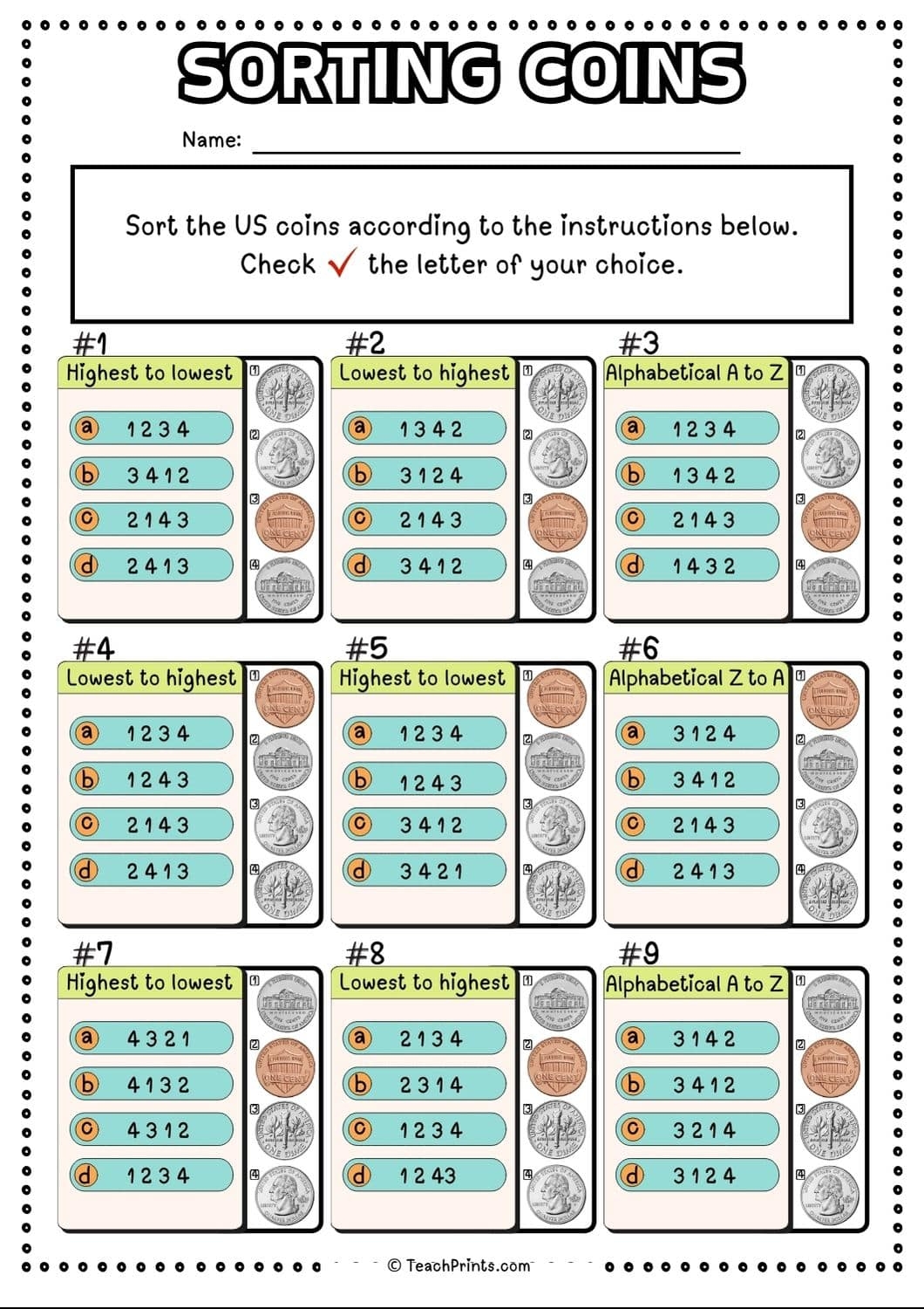 Free Sorting Coins Worksheets Teach Prints Free Sorting Coins Worksheets Teach Prints