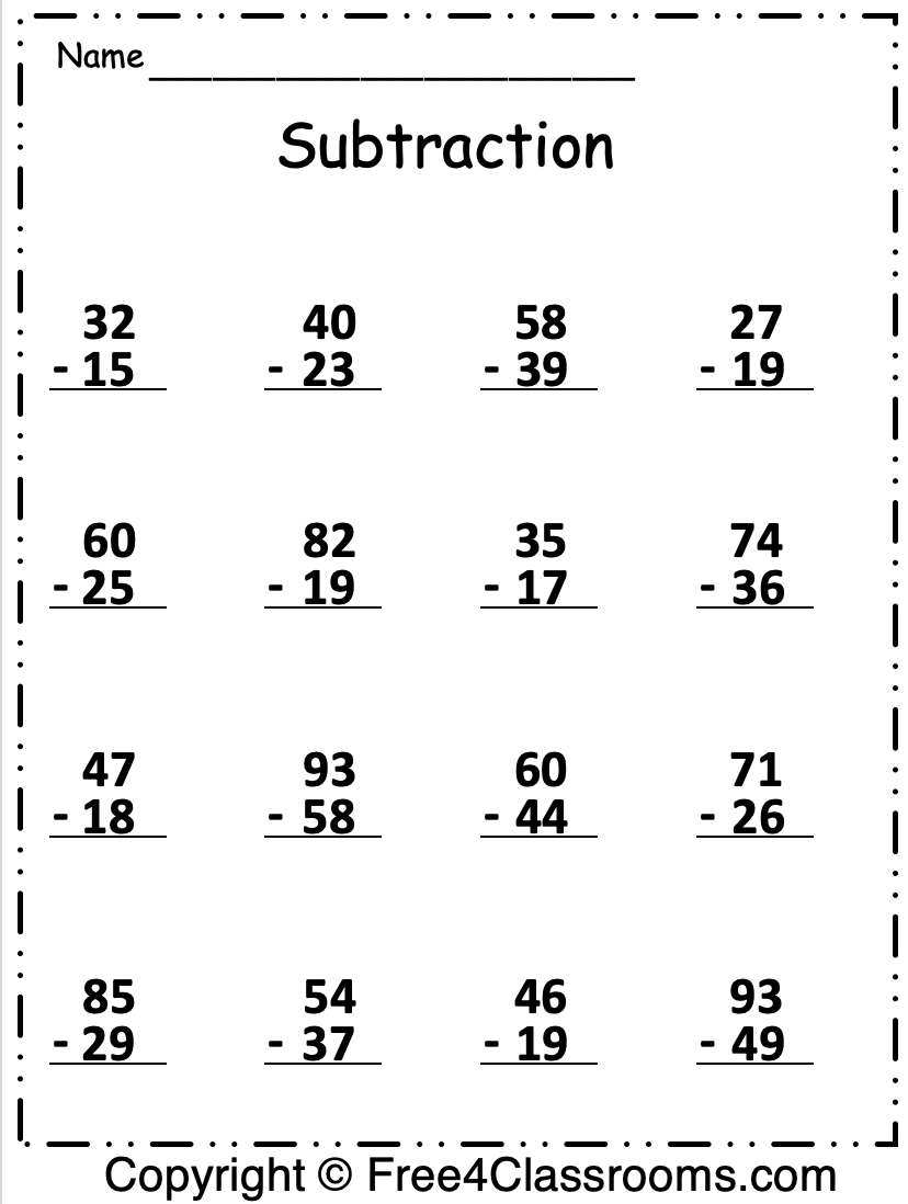 Free Subtraction 2 Digit Regrouping Worksheet Free Worksheets Free4Classrooms