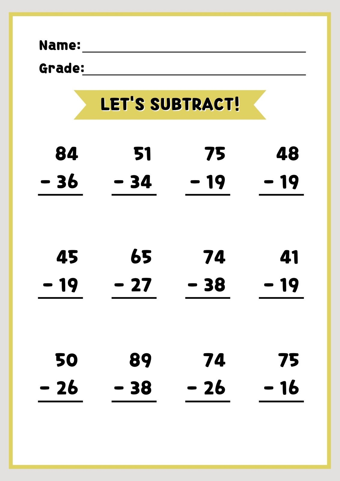 Free Worksheets For Second Grade Subtraction