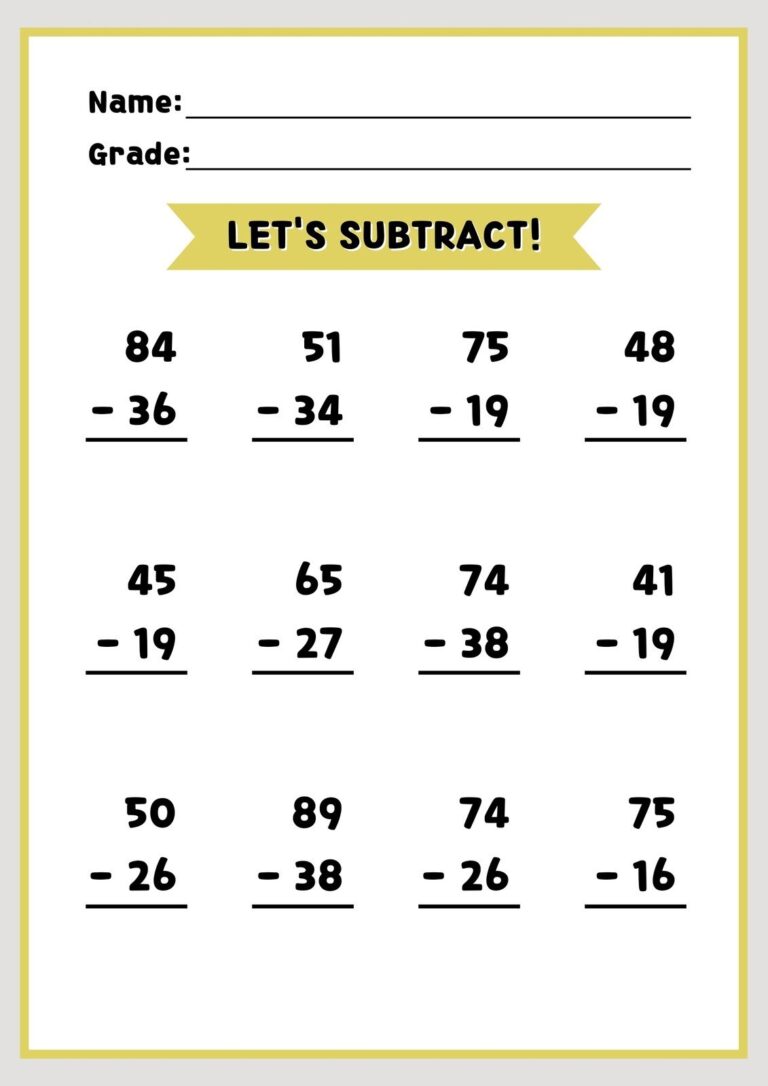 Free Subtraction Worksheet Templates To Edit And Print Canva