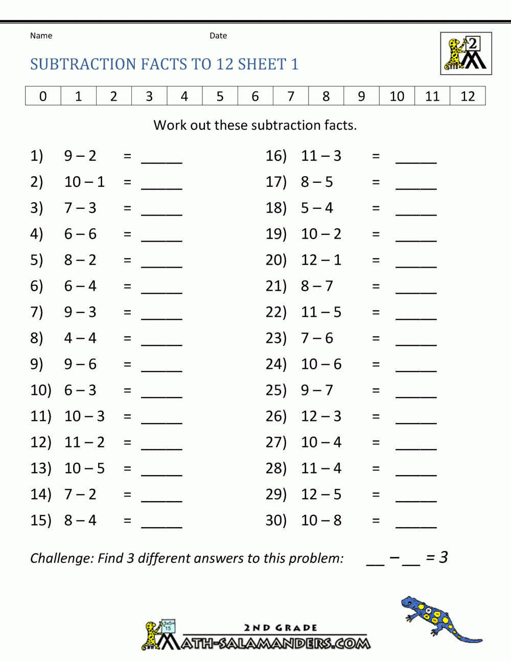 Free Subtraction Worksheets To 12 Free Subtraction Worksheets To 12