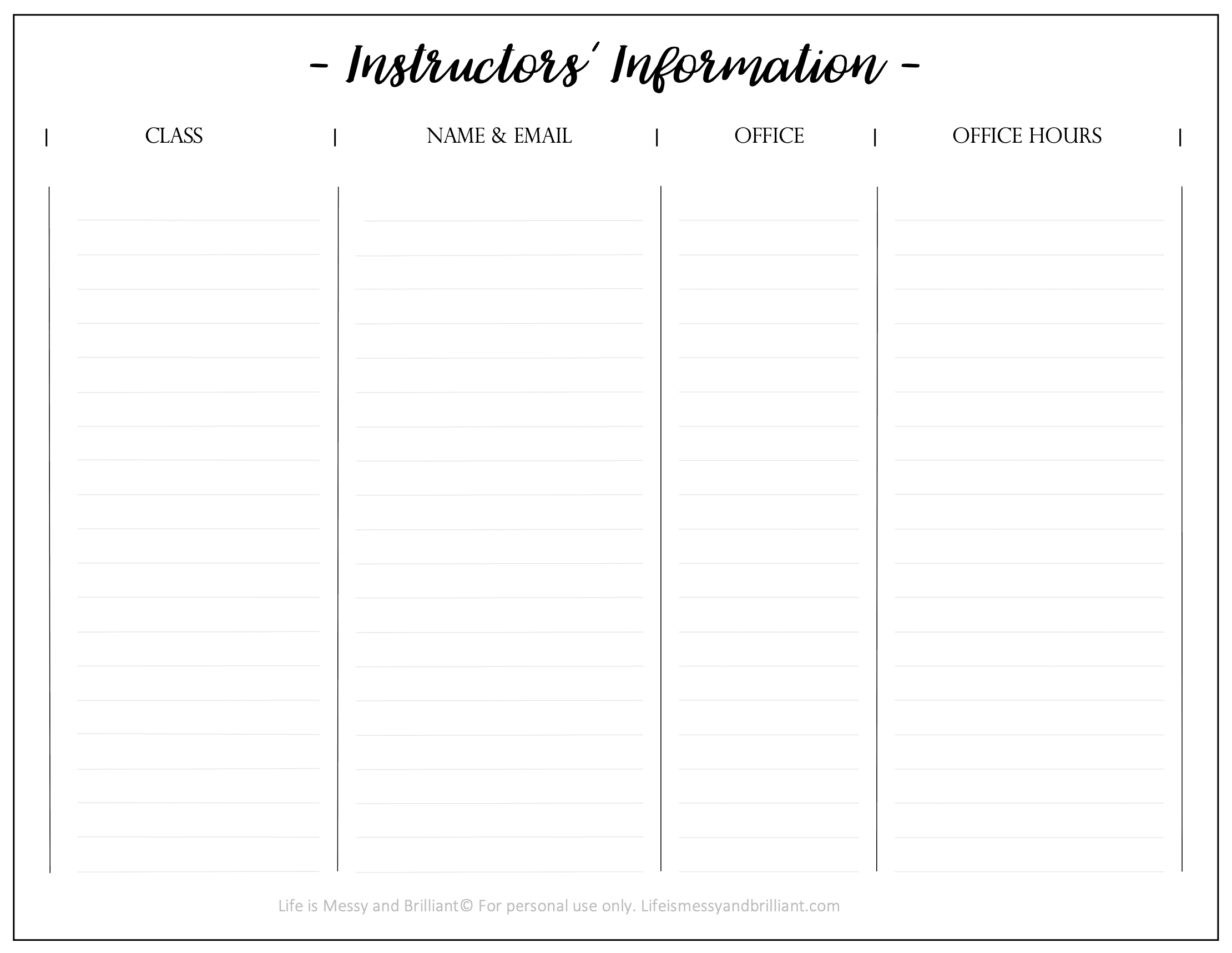 FREE Teachers Information Bullet Journal Printable