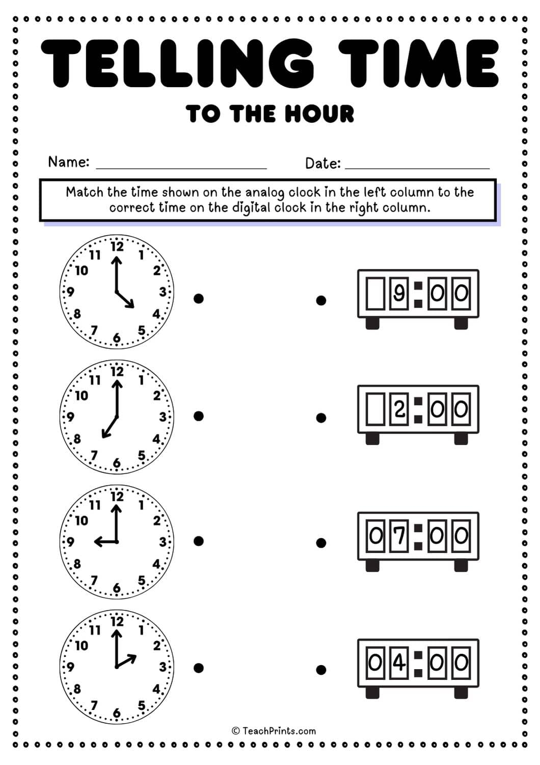 Free Telling Time To The Hour Worksheets Teach Prints Free Telling Time To The Hour Worksheets Teach Prints