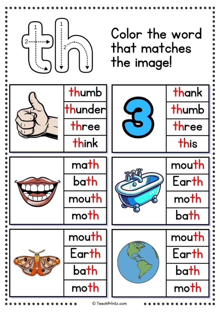 Free Th Worksheets Teach Prints