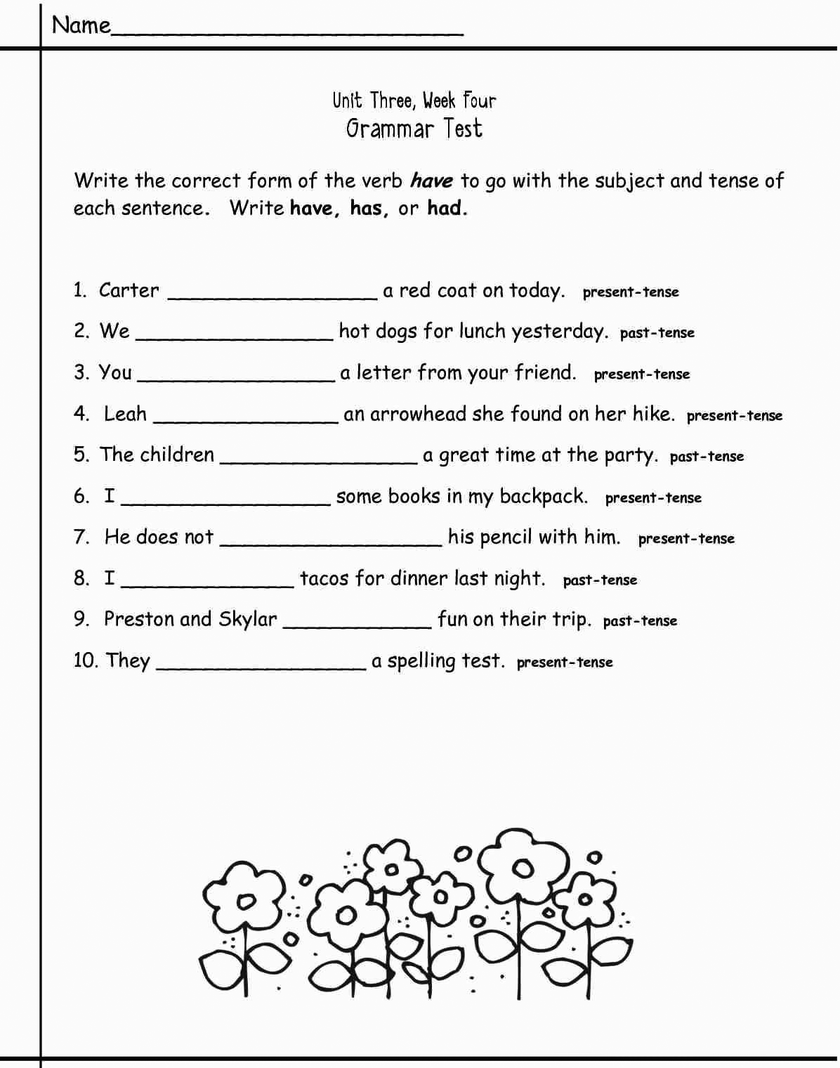 3rd Grade Grammar Worksheets Printable