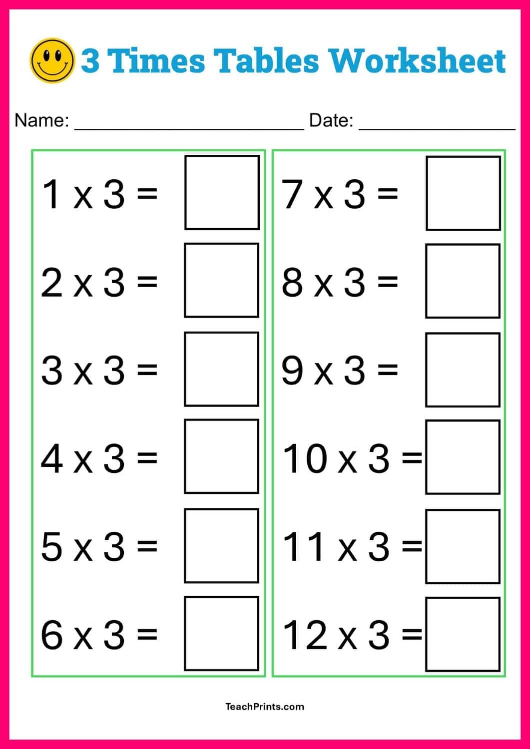 Free Three Times Tables Worksheets 8 Versions Teach Prints Free Three Times Tables Worksheets 8 Versions Teach Prints