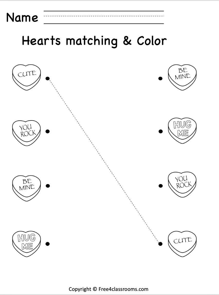 Free Trace And Match Worksheet Valentine s Day Printable Free Worksheets Free4Classrooms Free Trace And Match Worksheet Valentine s Day Printable Free Worksheets Free4Classrooms