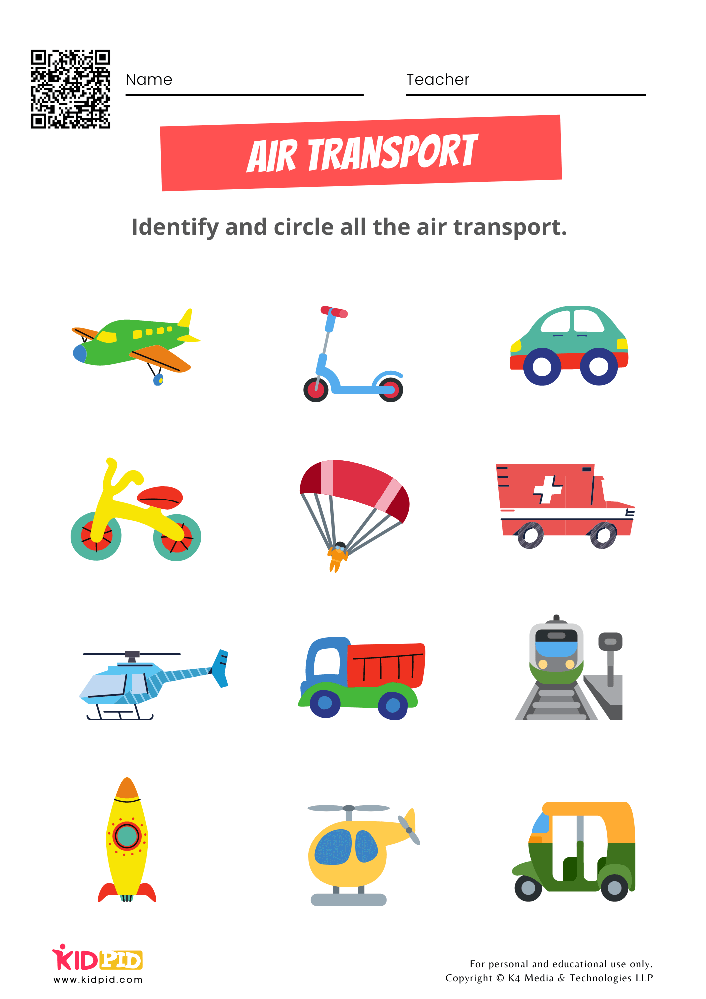 Free Transportation Printable Worksheets