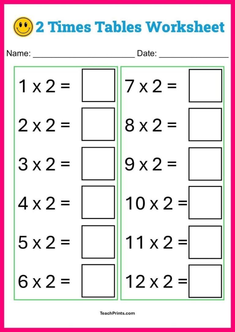 Free Two Times Tables Worksheets Teach Prints