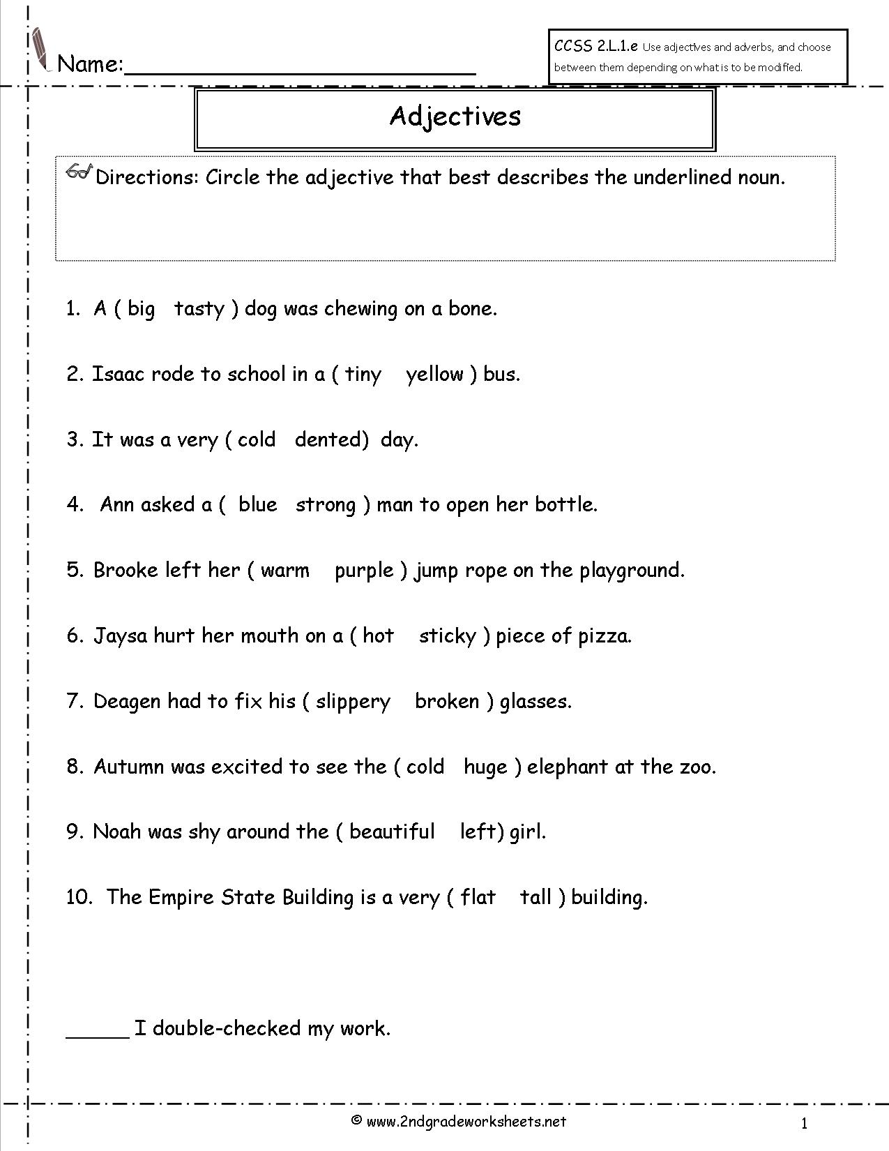 Free Using Adjectives Worksheets Free Using Adjectives Worksheets
