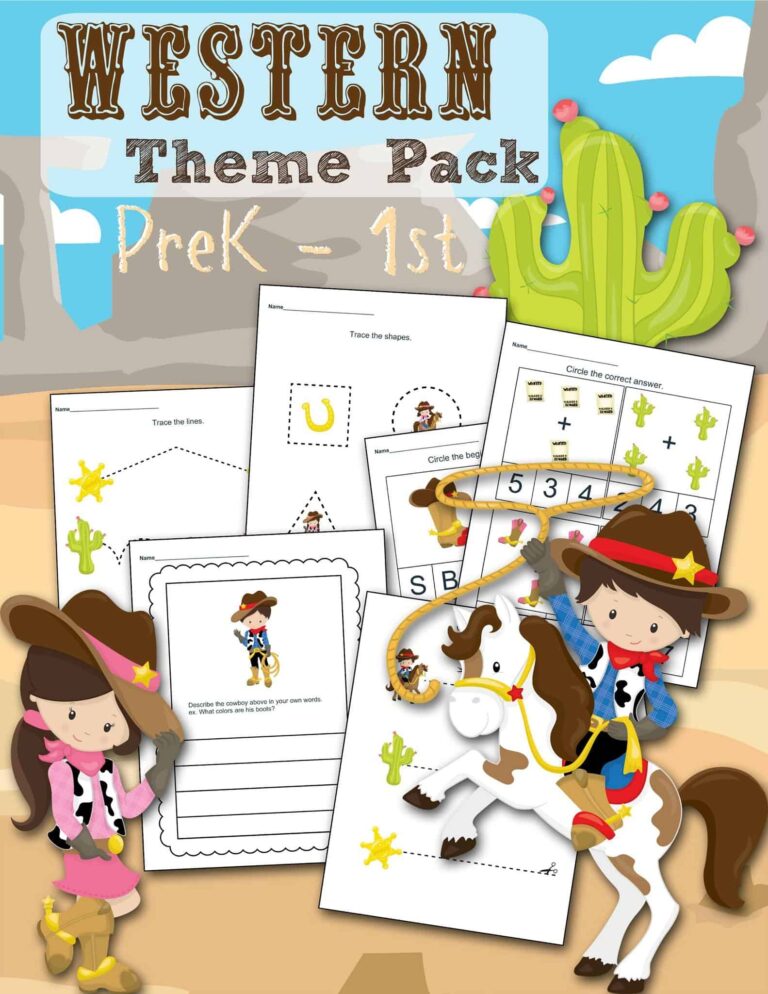 FREE Western Themed Preschool Printable Worksheet Set