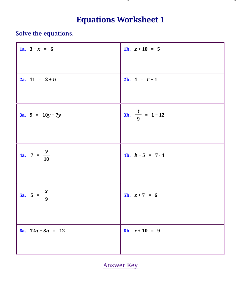 Free Worksheets For Linear Equations pre algebra Algebra 1 Free Worksheets For Linear Equations pre algebra Algebra 1