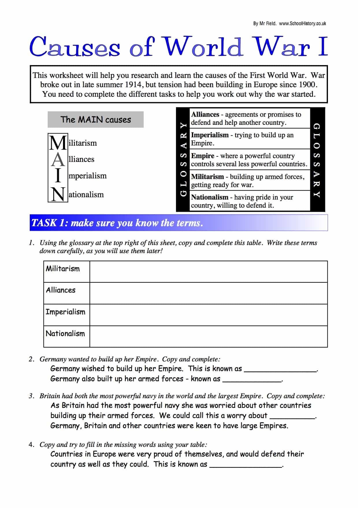 World War I Reading Comprehension Worksheets World War I Reading Comprehension Worksheets