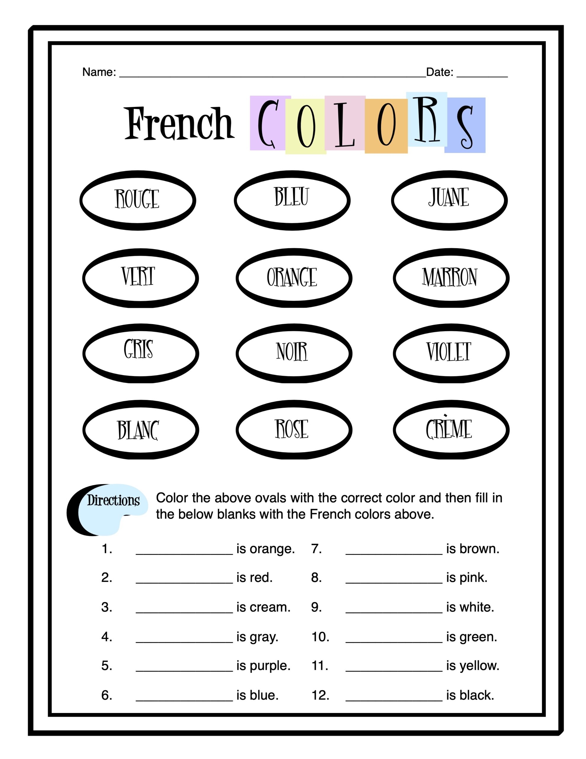 French Colors Worksheet Packet Made By Teachers French Colors Worksheet Packet Made By Teachers