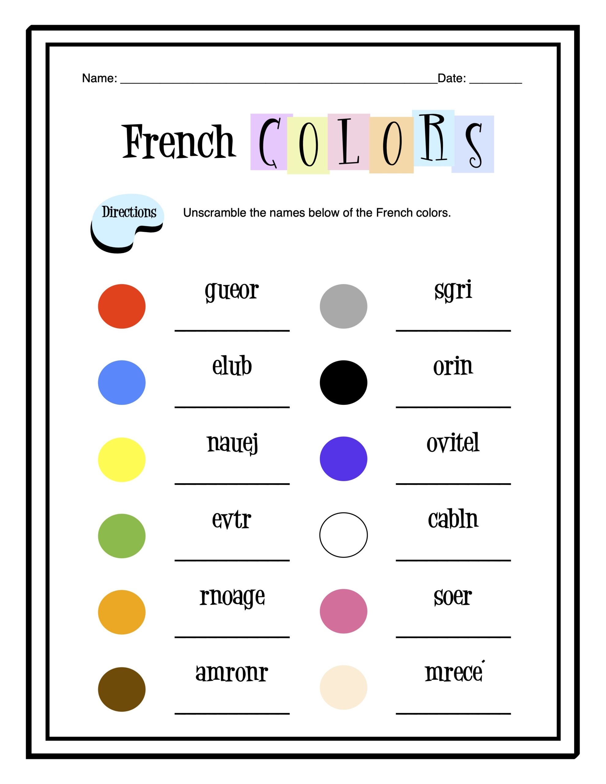 French Colors Worksheet Packet Made By Teachers French Colors Worksheet Packet Made By Teachers