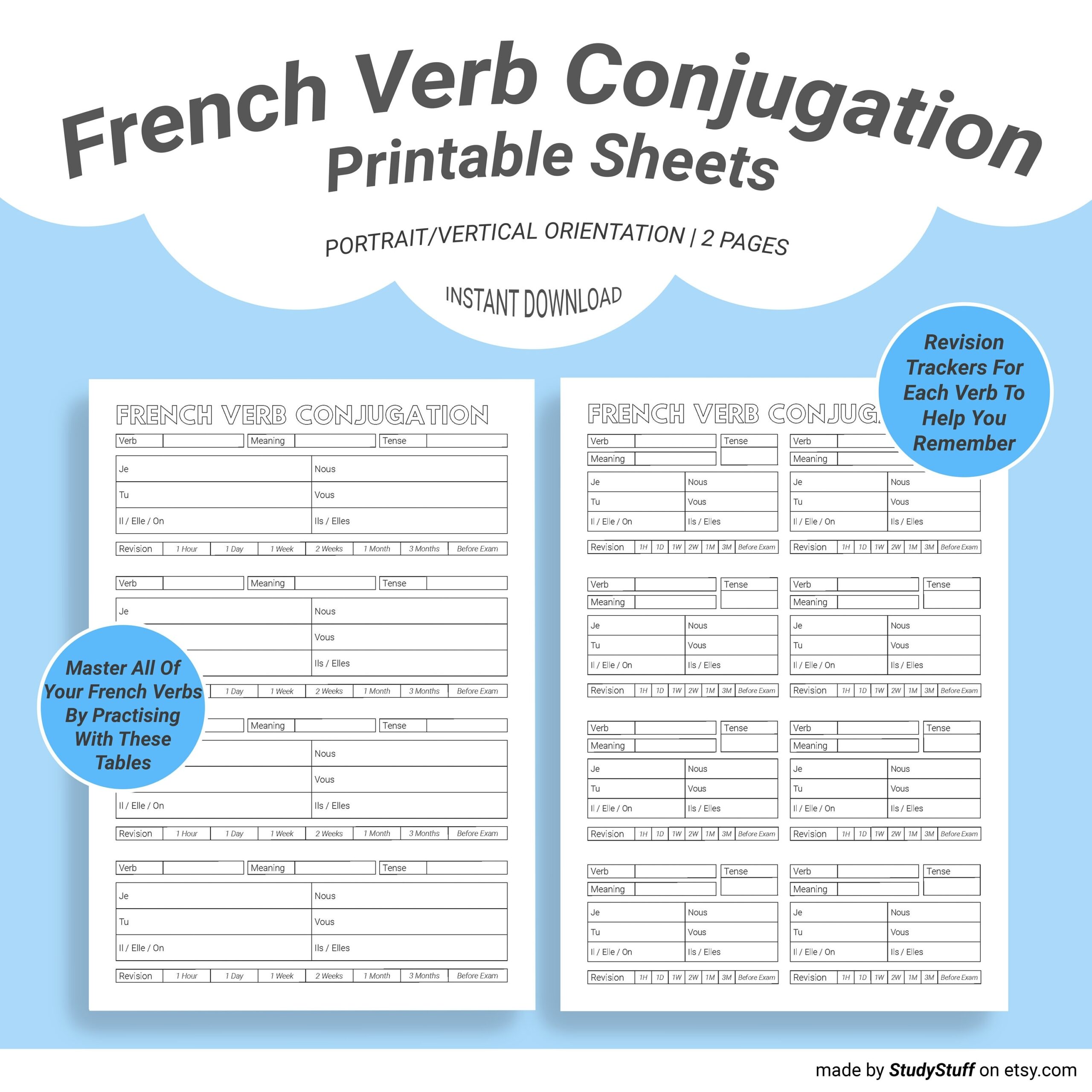 French Language Verb Conjugation Practice Worksheets Printable La Conjugaison Des Verbes Fran ais Student Study Printables Download