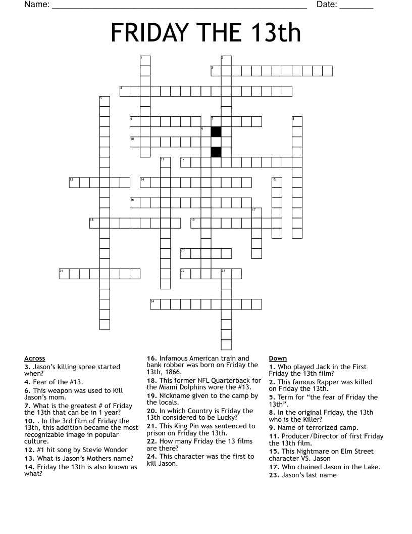 FRIDAY THE 13th Crossword WordMint